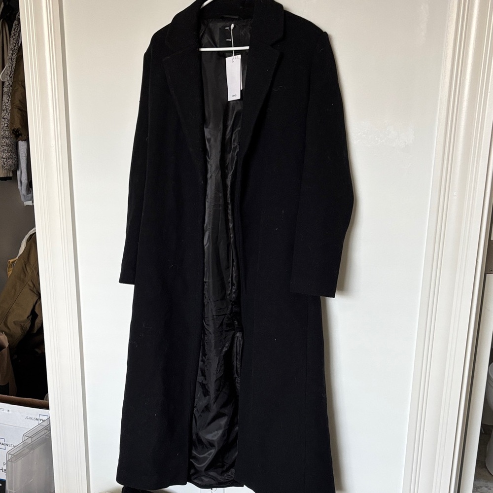 Mango Black Belted Wrap Coat, new with tags - Picture 4 of 7